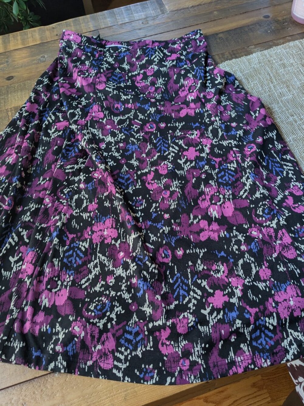 SAG HARBOR purple/blue Floral A-Line Midi Skirt Pull-On Elastic Waist M #309